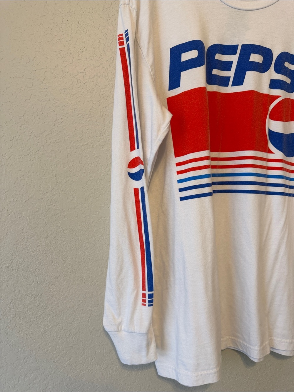 Pepsi White Long Sleeve Tee with Red & Blue Logo - Picture 3 of 5